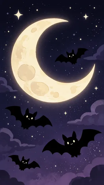 Bat Moon — bats, crescent moon, gothic phone wallpaper