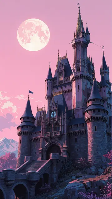 Pink Castle — gothic, moon, fantasy phone wallpaper