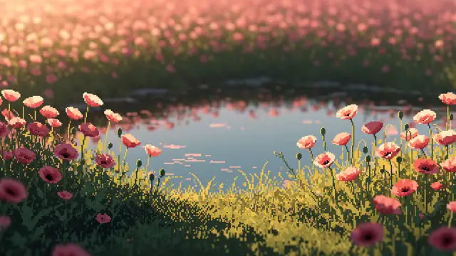 Pink Poppy Lake — flowers, pastel, romantic wallpaper
