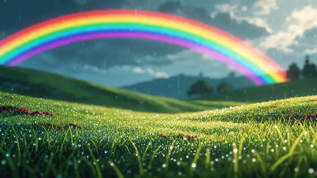 Rainbow Meadow Rain — rain, meadow, nature wallpaper