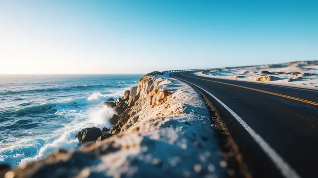Coastal Road Waves — ocean, nature, sky wallpaper
