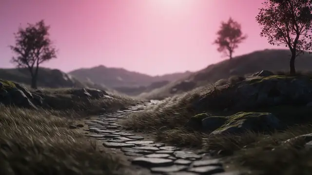 Rosy Cobble Path — nature, sunset, mountains wallpaper