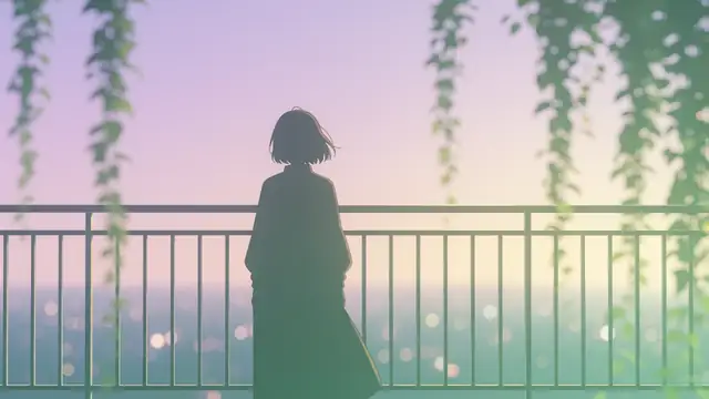 Balcony Dusk — anime, sunset, pastel wallpaper