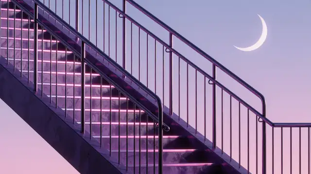 Crescent Stairway — moon, pastel, vaporwave wallpaper