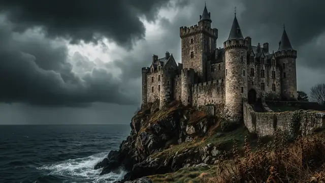 Gothic Cliffside Castle — gothic, dark, spooky wallpaper