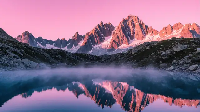 Pink Alpine Sunrise — mountains, nature, pastel wallpaper