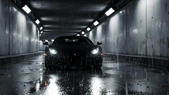 Sports Car Rain Tunnel — dark, night, rain wallpaper