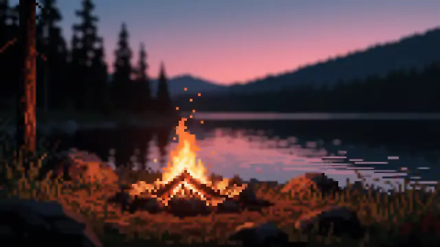 Campfire Dusk Pink Sky — campfire, night, stars wallpaper