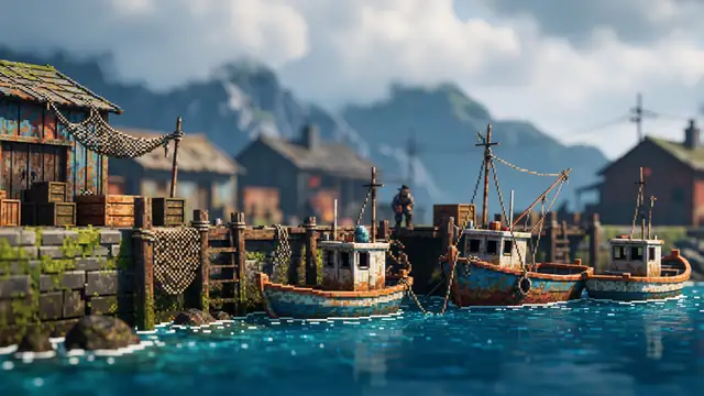 Fishing Village Harbor — ocean, harbor, vintage wallpaper