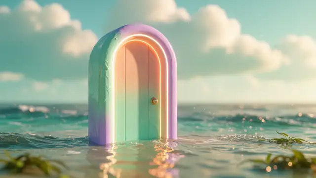 Surreal Ocean Doorway — fantasy, ocean, pastel wallpaper
