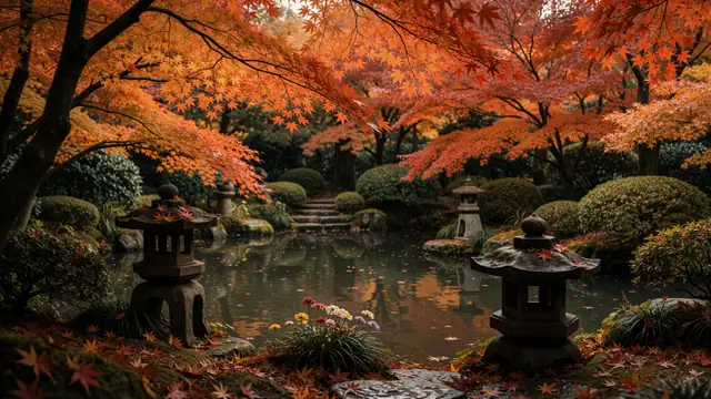 Japanese Autumn Garden — autumn, nature, vintage wallpaper