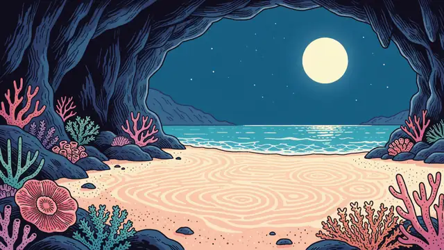 Moonlit Grotto — cave, ocean, moon wallpaper