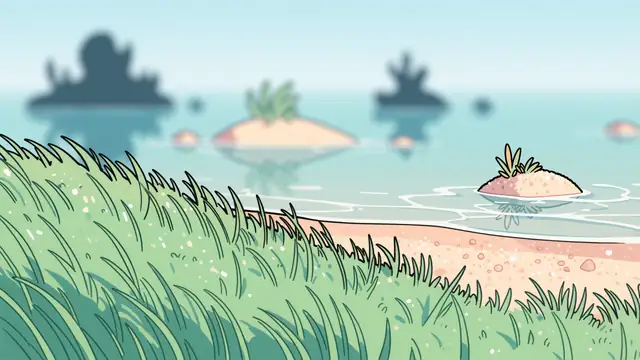 Grassy Shore — ocean, nature, pastel wallpaper