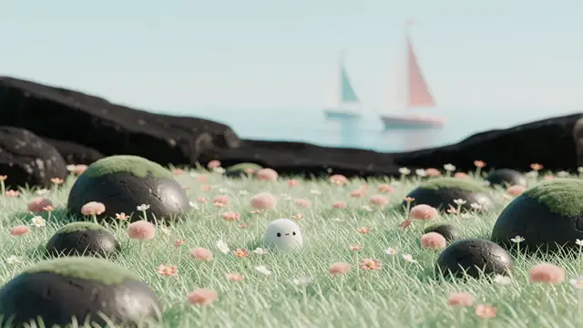 Little Ghost Meadow — cute, kawaii, ocean wallpaper