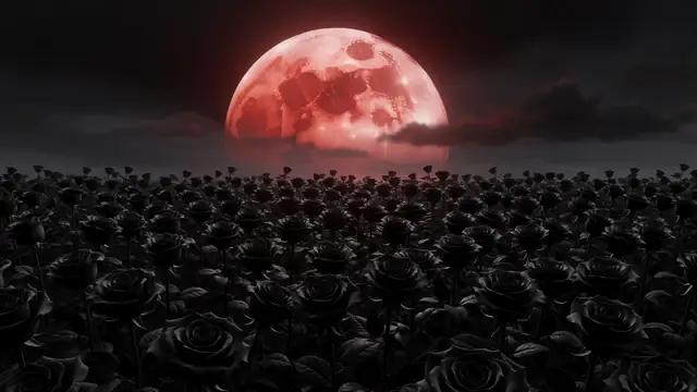 Blood Rose — roses, blood moon, gothic wallpaper