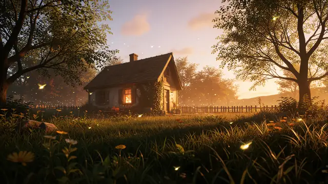 Firefly Cottage — firefly, cottage, cozy wallpaper